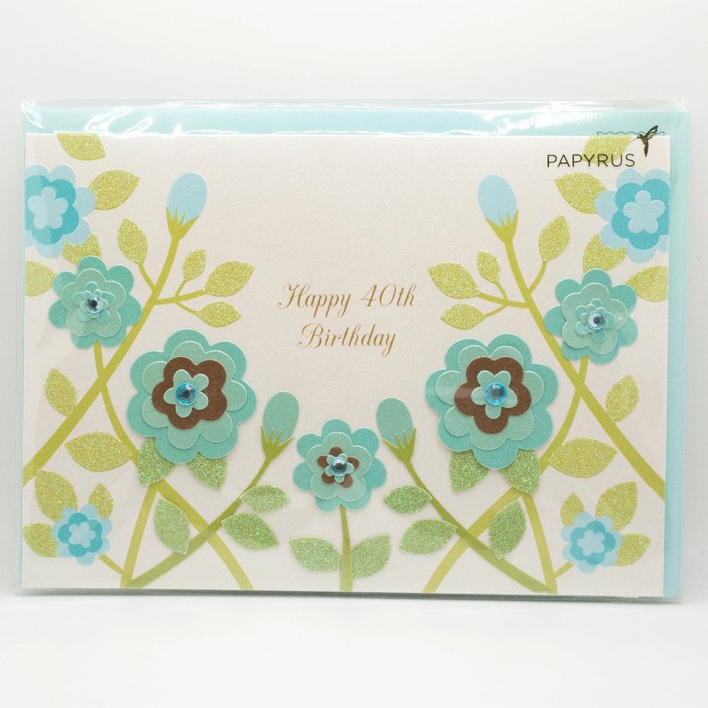 Happy 40th Birthday Blue Floral Papyrus Card
